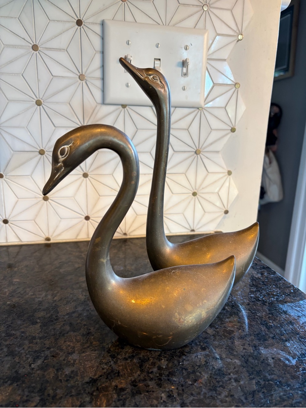 Vintage Cast Brass Swan Figurine Pair – Mid Century Modern Decor